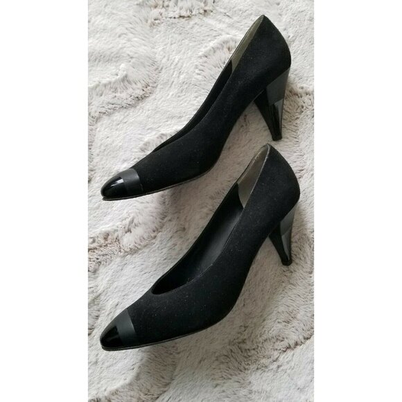 Bruno Magli Black Short Heels Velvet Shine Tip - Picture 3 of 10